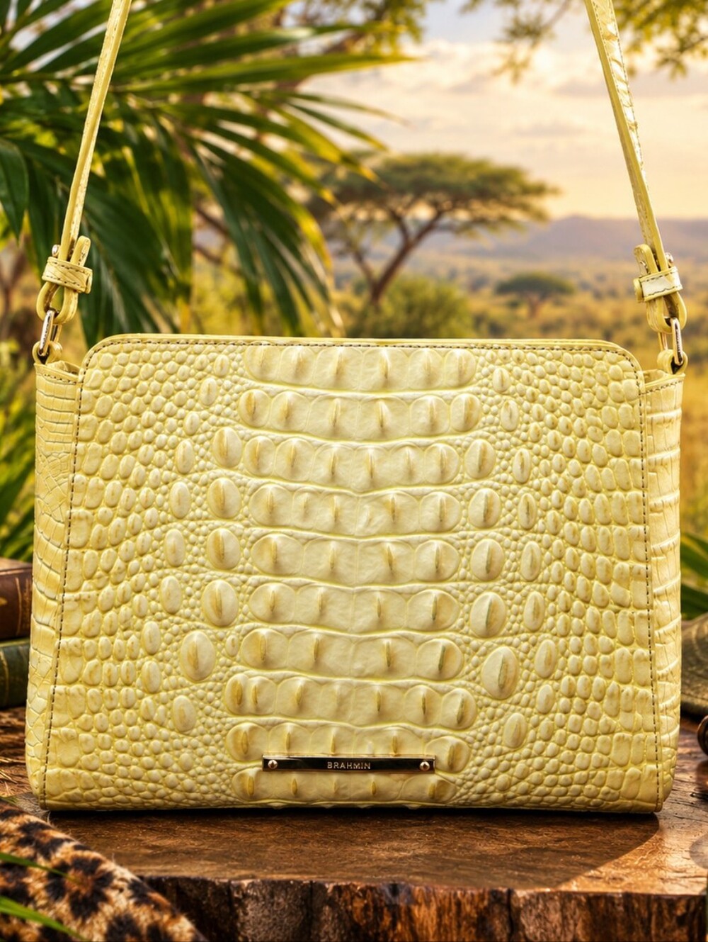 Brahmin Hillary Yellow Croc-Embossed Crossbody Bag